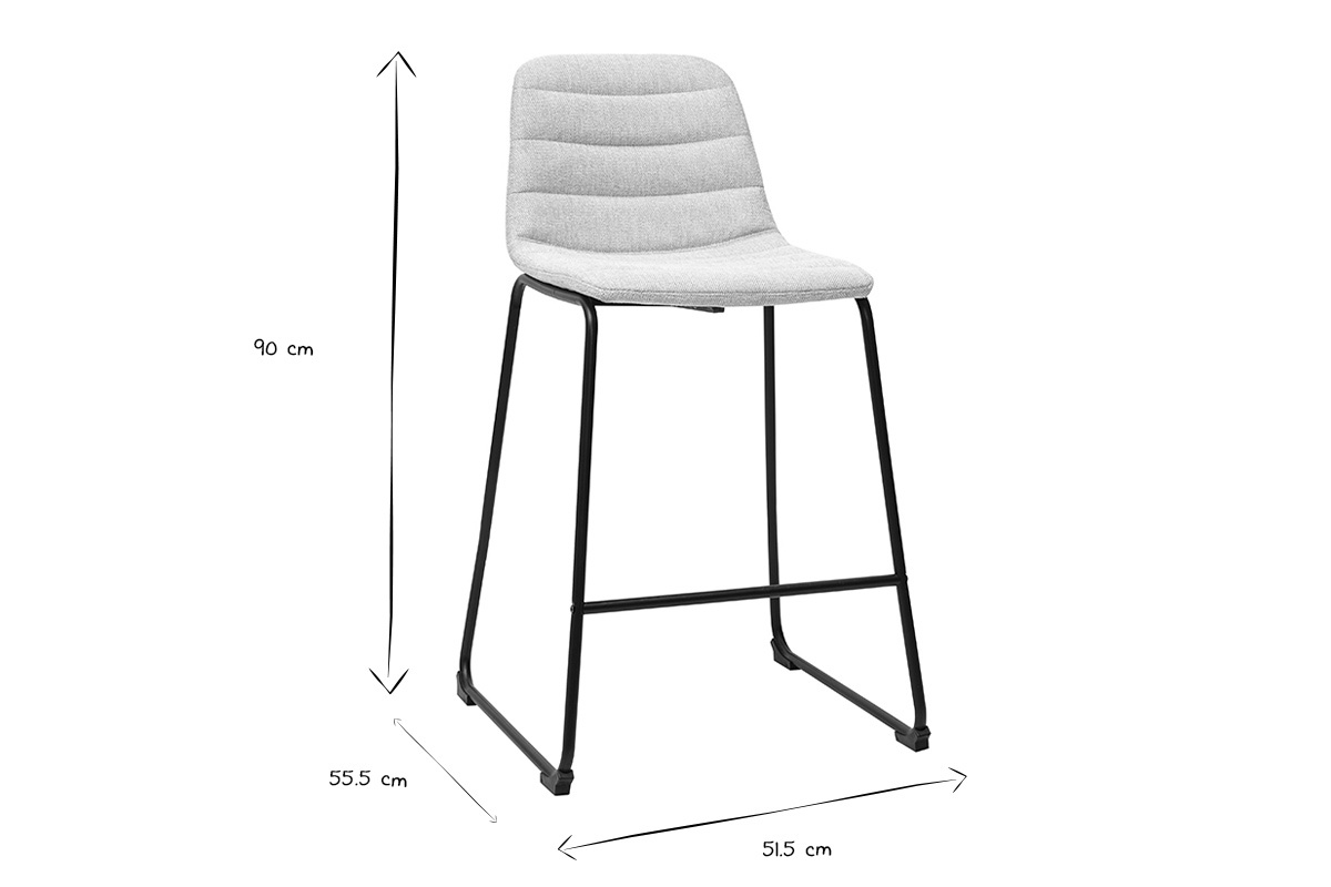 Abmessungen des Hockers SAURY in Schwarz und Wei�: H90 cm, B51,5 cm, T55,5 cm.