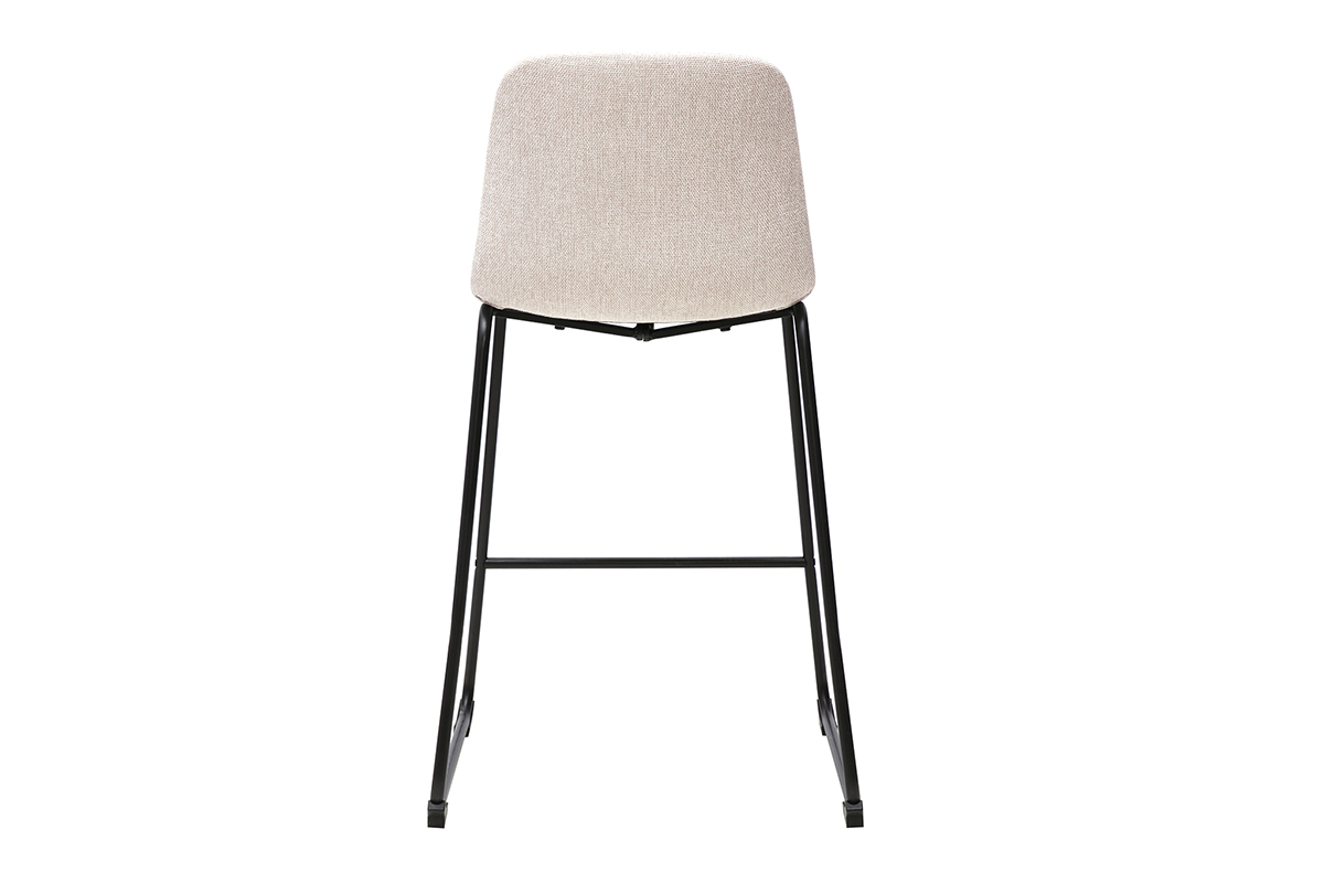 Barhocker H64 cm aus beigem Stoff und schwarzem Metall, R�ckansicht.
