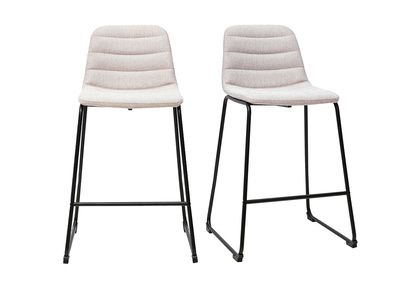 Barhocker aus Stoff in strukturierter Samtoptik beige und Metall H64 cm (Set aus 2) SAURY