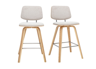 Barhocker aus Stoff mit beiger strukturierter Samtoptik und hellem Holz H66 cm (2er-Set) SEGUR