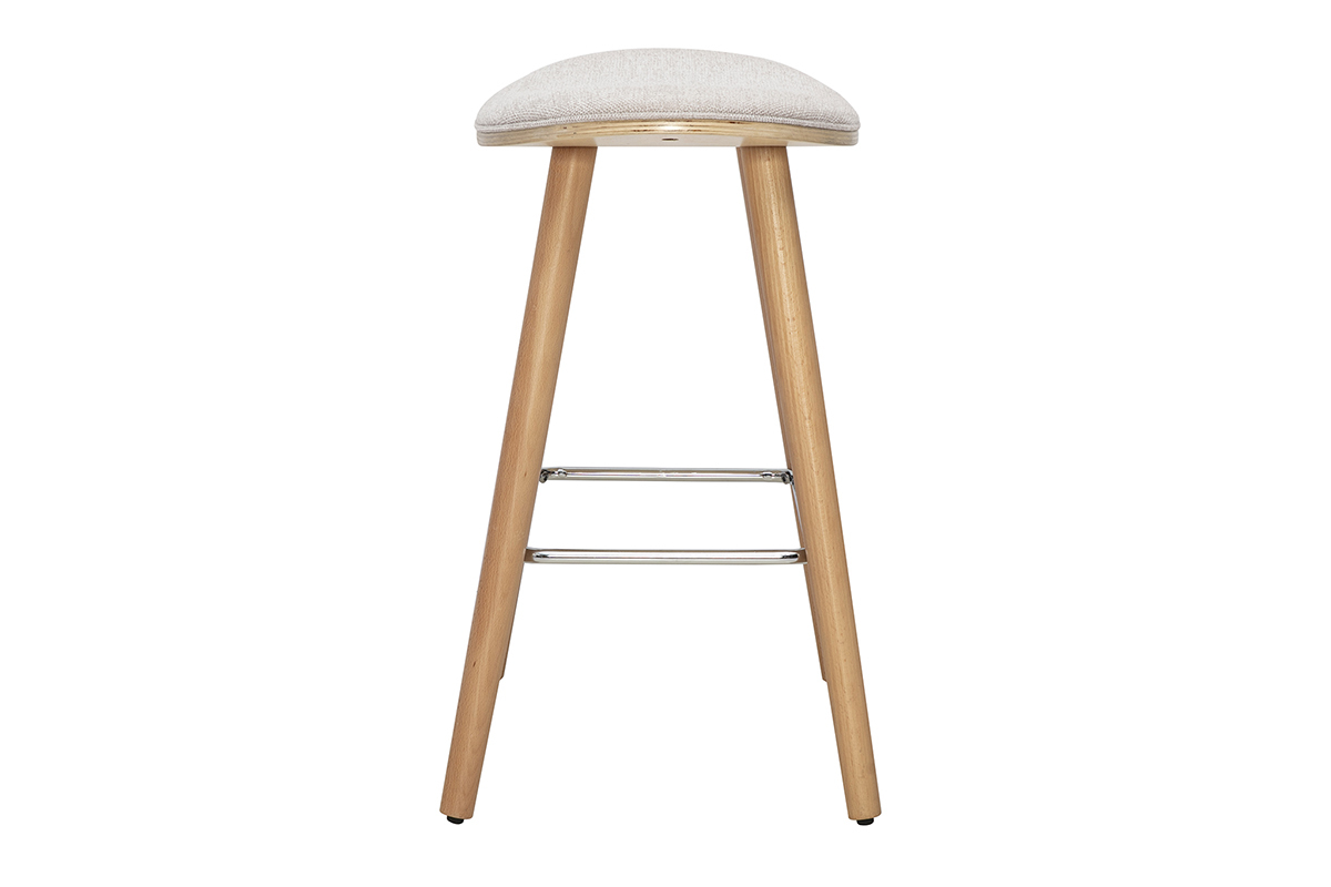 Barhocker aus beigefarbenem Stoff und hellem Holz, Seitenansicht, H�he 65 cm.