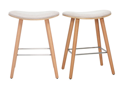 Barhocker aus Stoff mit strukturiertem Samteffekt, beige und helles Holz H65 cm (2er-Set) MEADOW
