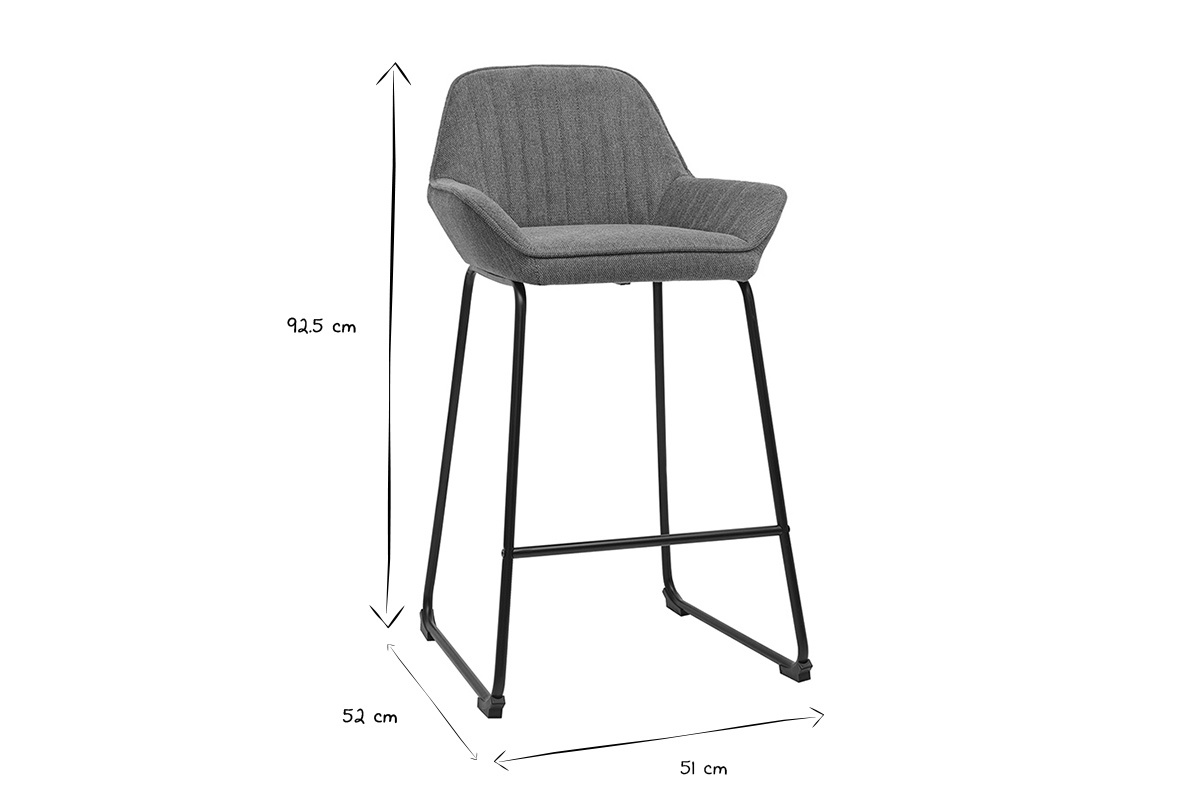 Barhocker RONNIE mit Ma�en in Schwarz und Wei�: H92,5 cm, B51 cm, T52 cm.
