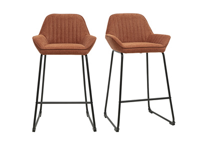 Barhocker aus Stoff mit strukturiertem Samteffekt, erdiges Rotbraun und schwarzes Metall H68 cm (2er-Set) RONNIE
