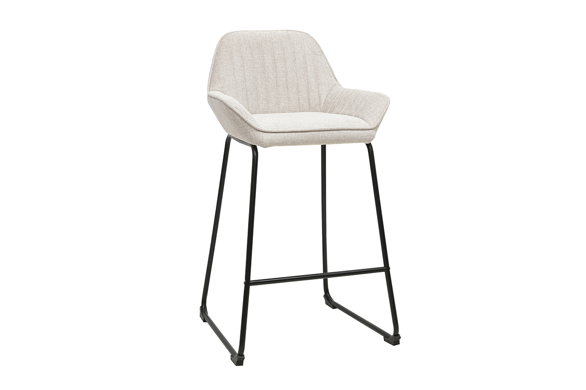 Barhocker RONNIE aus beigem Samtstoff und schwarzem Metall, H68 cm, 3/4-Ansicht