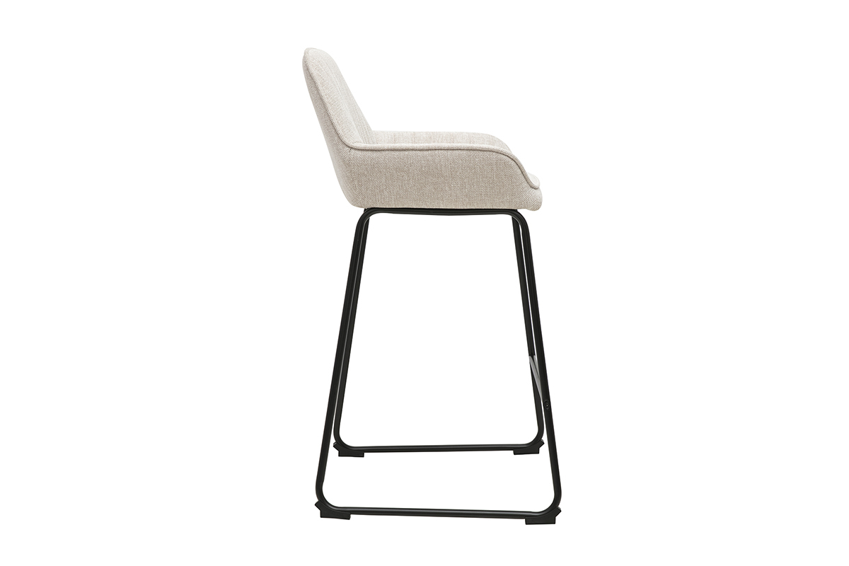 Barhocker aus beigem Stoff in Samtoptik und schwarzem Metall, Seitenansicht, H�he 68 cm.