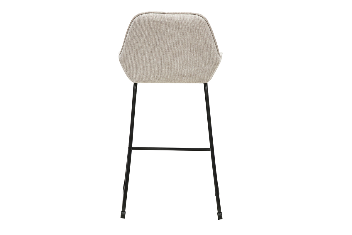 Barhocker aus beigem Stoff in Samtoptik, R�ckansicht, mit schwarzen Metallbeinen.