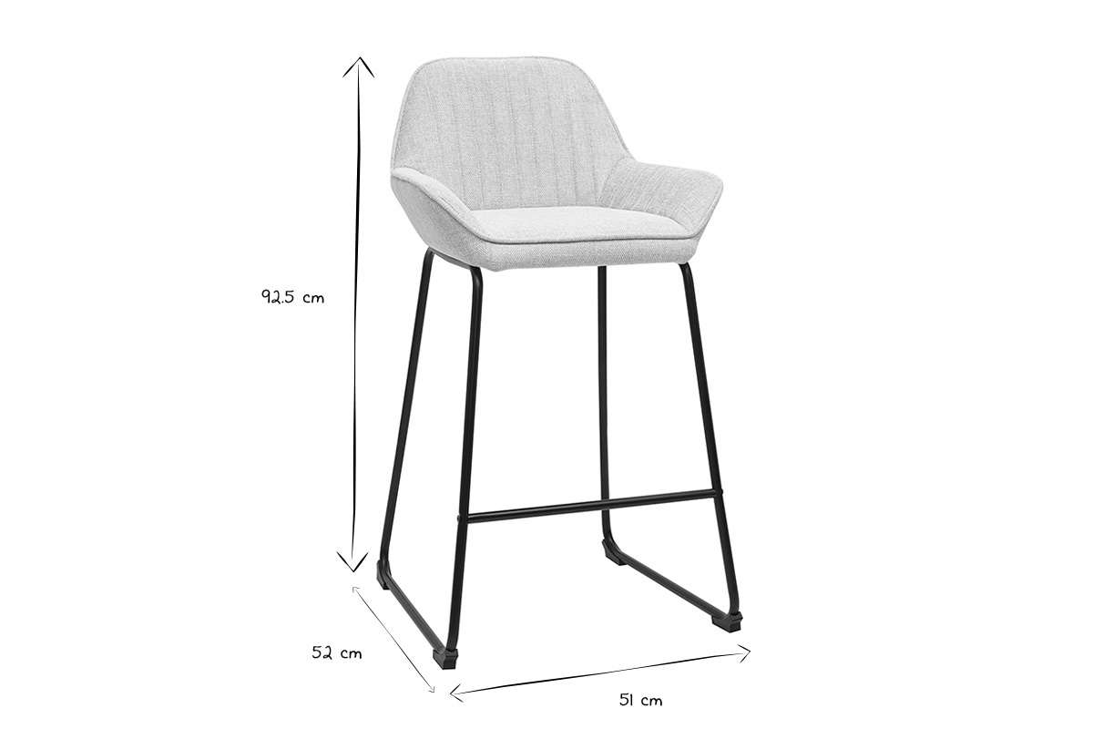 Abmessungen der Barhocker RONNIE in Schwarz und Wei�, H�he 92,5 cm, Breite 51 cm, Tiefe 52 cm.