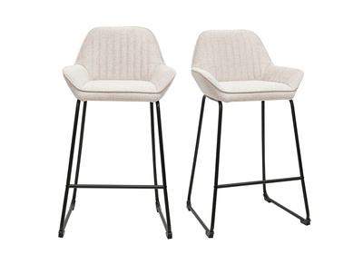 Barhocker aus strukturiertem Samtstoff in Beige und schwarzem Metall H68 cm (2er-Set) RONNIE
