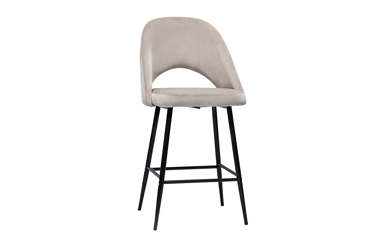 Barhocker aus taupefarbenem Samt und Metall H65 cm (2er-Set) COSETTE