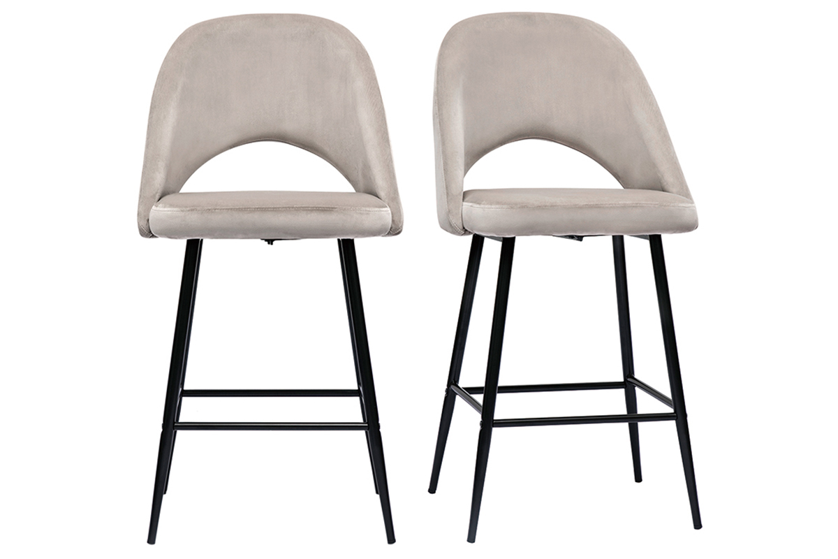Barhocker aus taupefarbenem Samt und Metall H65 cm (2er-Set) COSETTE