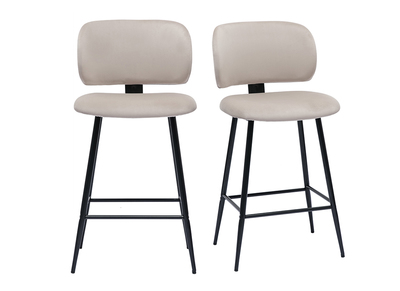 Barhocker aus taupefarbenem Samtstoff und schwarzem Metall H70 cm (2er-Set) ATRIUM