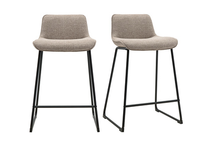 Barhocker aus taupefarbenem Stoff und schwarzem Metall H65 cm (2er Set) BOOST