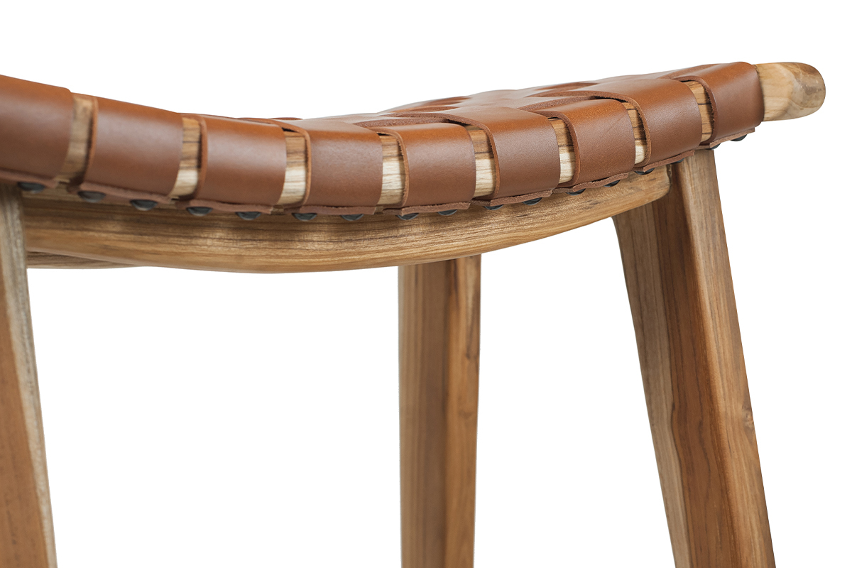 Barhocker aus Teakholz und Leder H 65 cm LODGE