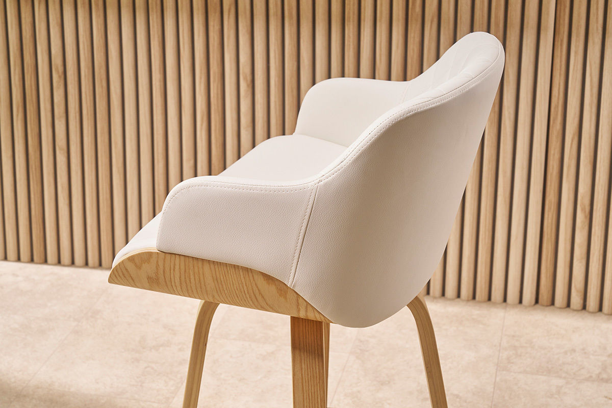 Barhocker Design Drehbar 360 Wei und Hellholz H65 cm LUCIEN