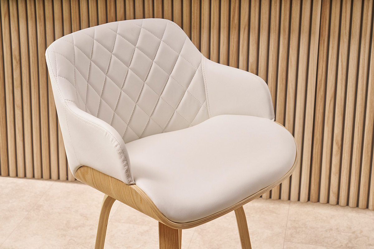 Barhocker Design Drehbar 360� Wei� und Hellholz H65 cm LUCIEN