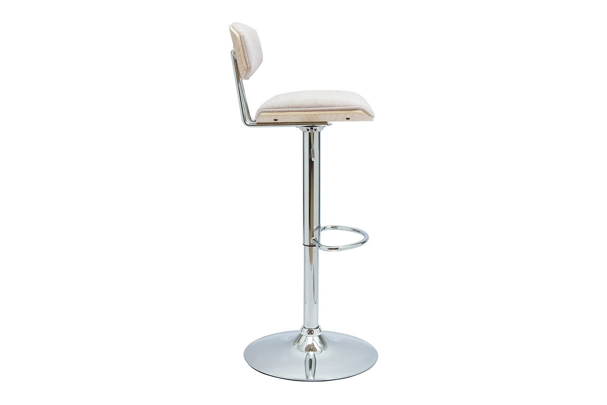 Barhocker-Design, hhenverstellbar, aus beigem Textur-Veloursstoff und Metall VASCO