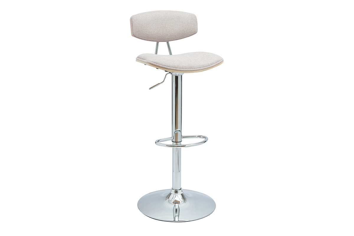 Barhocker-Design, hhenverstellbar, aus beigem Textur-Veloursstoff und Metall VASCO