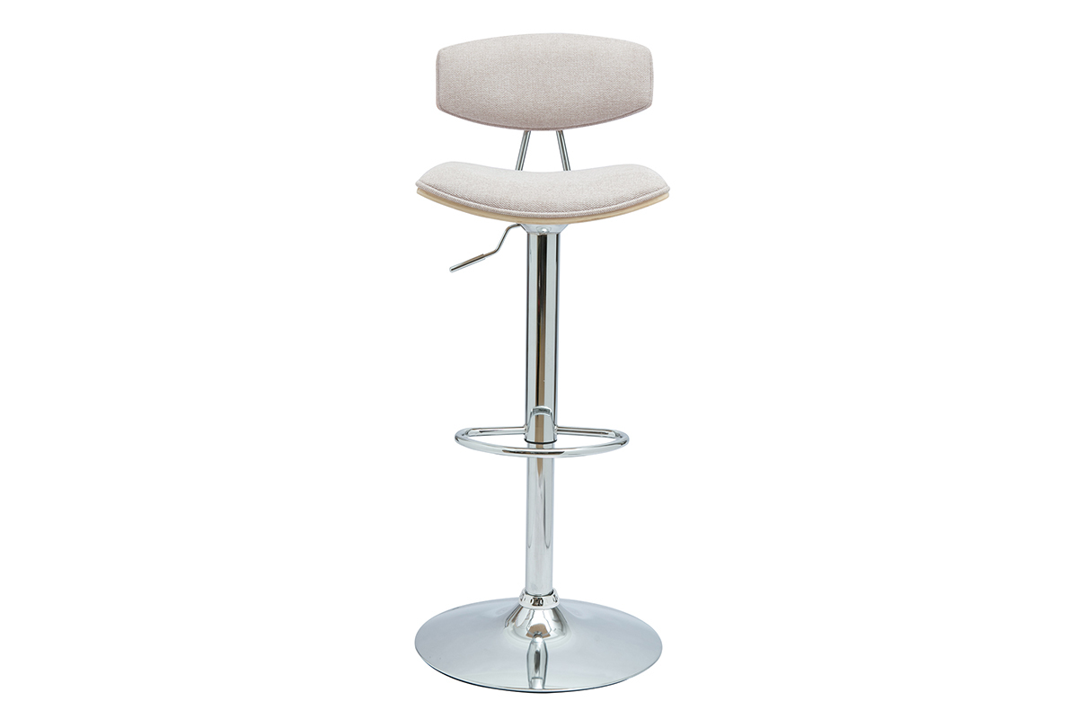 Barhocker-Design, hhenverstellbar, aus beigem Textur-Veloursstoff und Metall VASCO