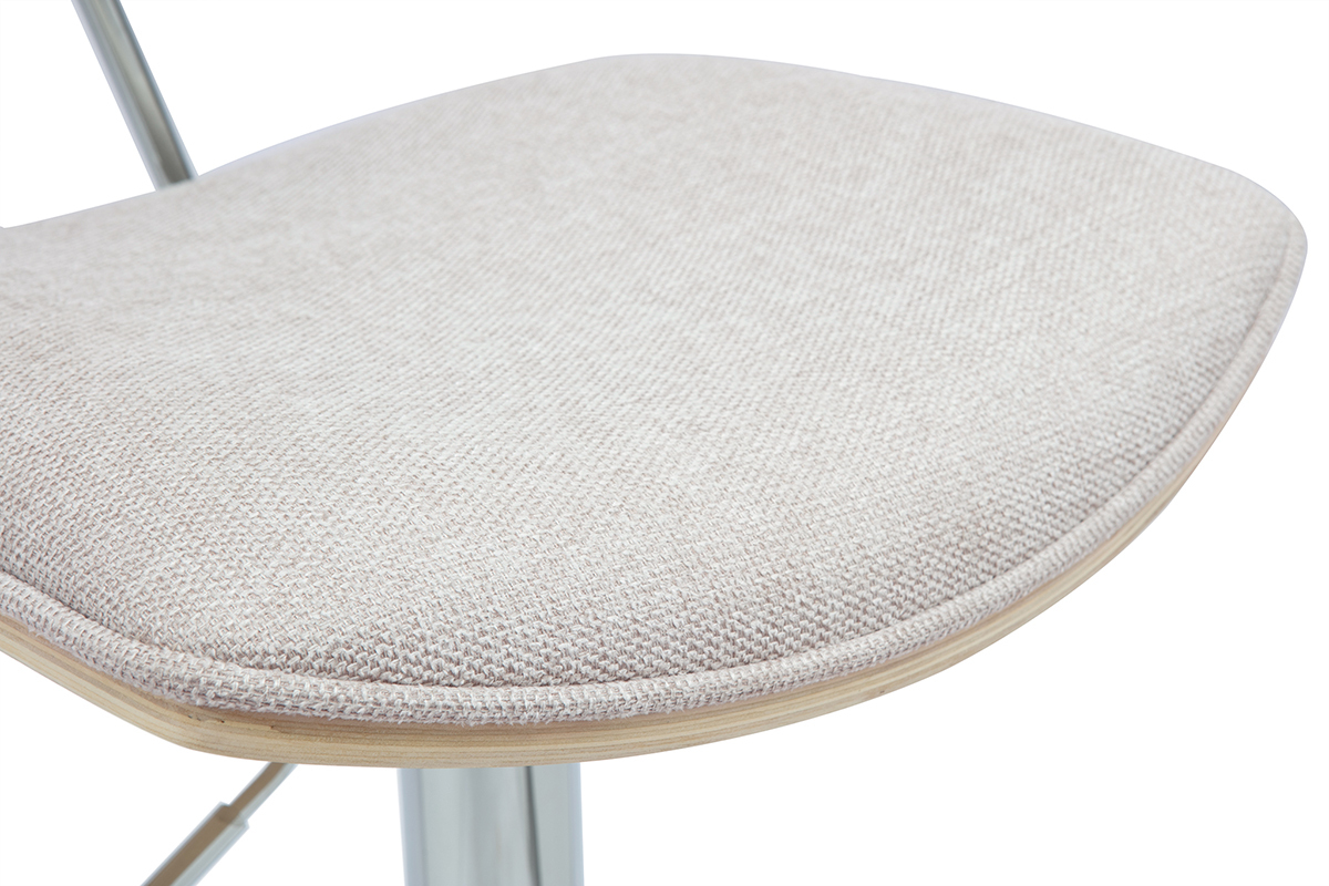 Barhocker-Design, hhenverstellbar, aus beigem Textur-Veloursstoff und Metall VASCO