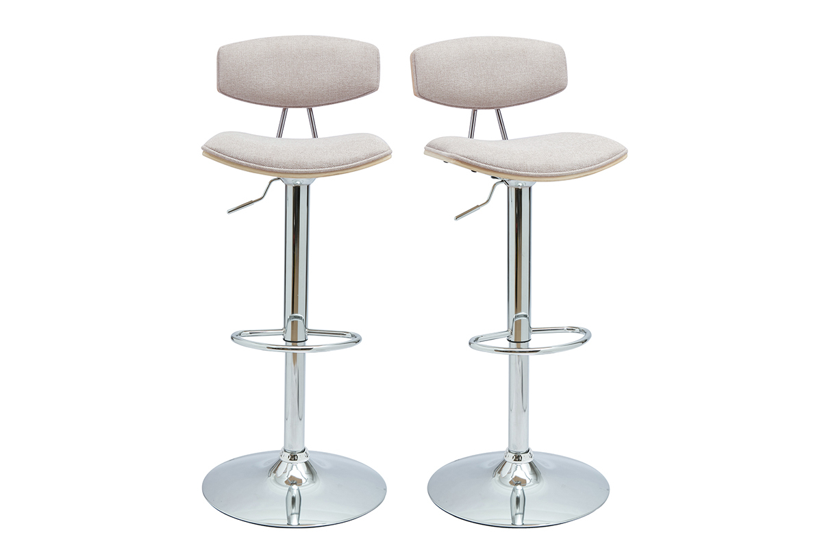 Barhocker-Design, verstellbar, Textur Beige Samtstoff und Metall (2er Set) VASCO