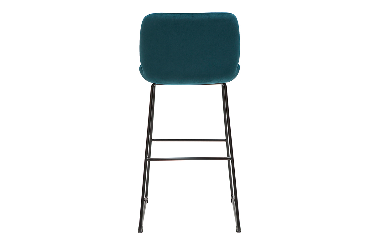 Barhocker entenblauer Samt und Beine aus schwarzem Metall 65cm (2er-Set) KAOLY