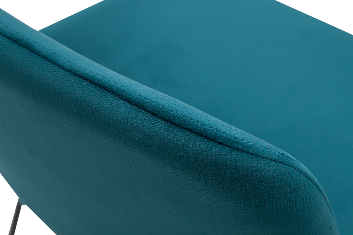 Barhocker entenblauer Samt und Beine aus schwarzem Metall 65cm (2er-Set) KAOLY