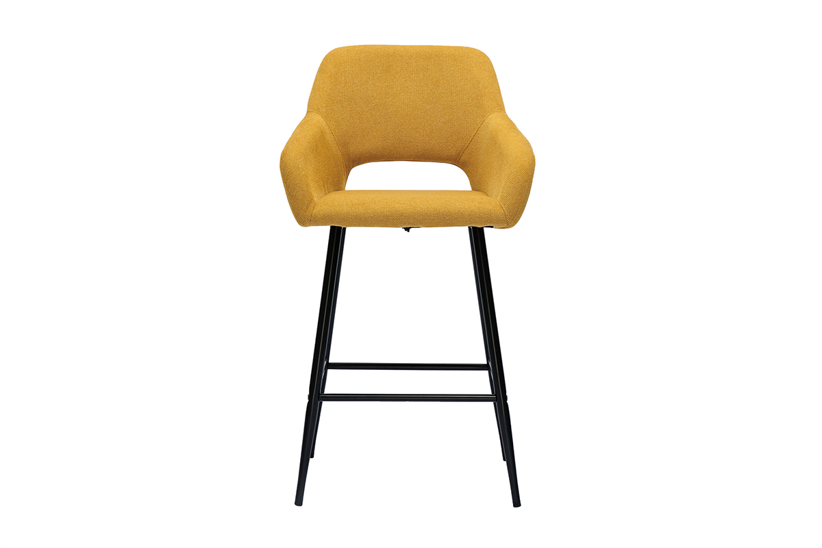 Barhocker gelber Stoff mit Samteffekt und Metall H65 cm (2er-Set) LAURETTE