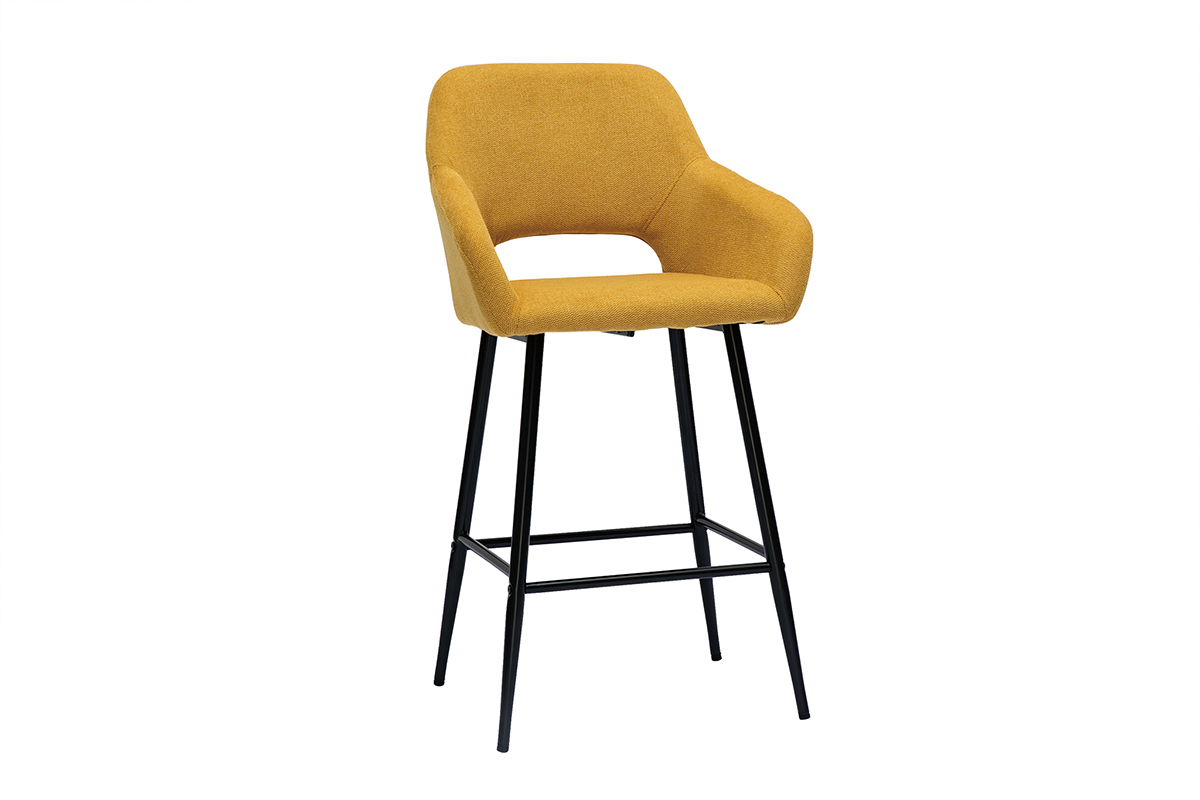Barhocker gelber Stoff mit Samteffekt und Metall H65 cm (2er-Set) LAURETTE