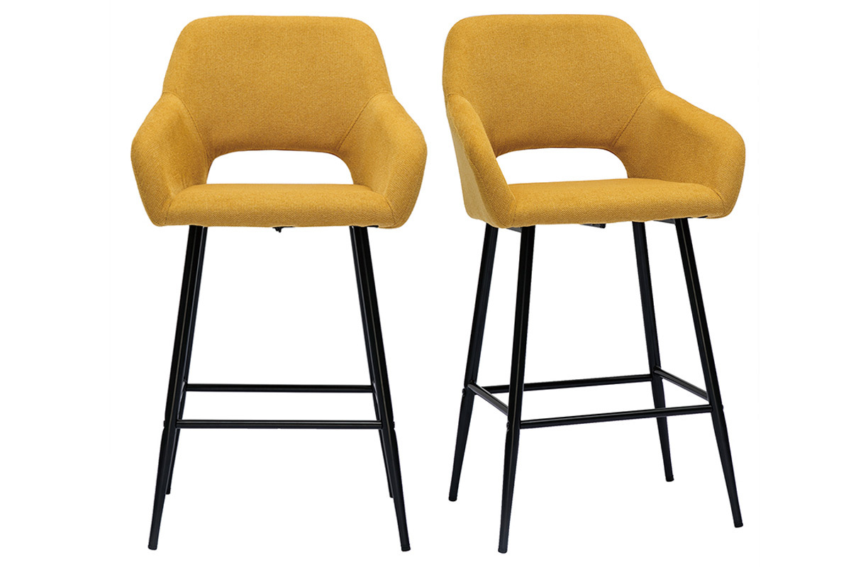 Barhocker gelber Stoff mit Samteffekt und Metall H65 cm (2er-Set) LAURETTE