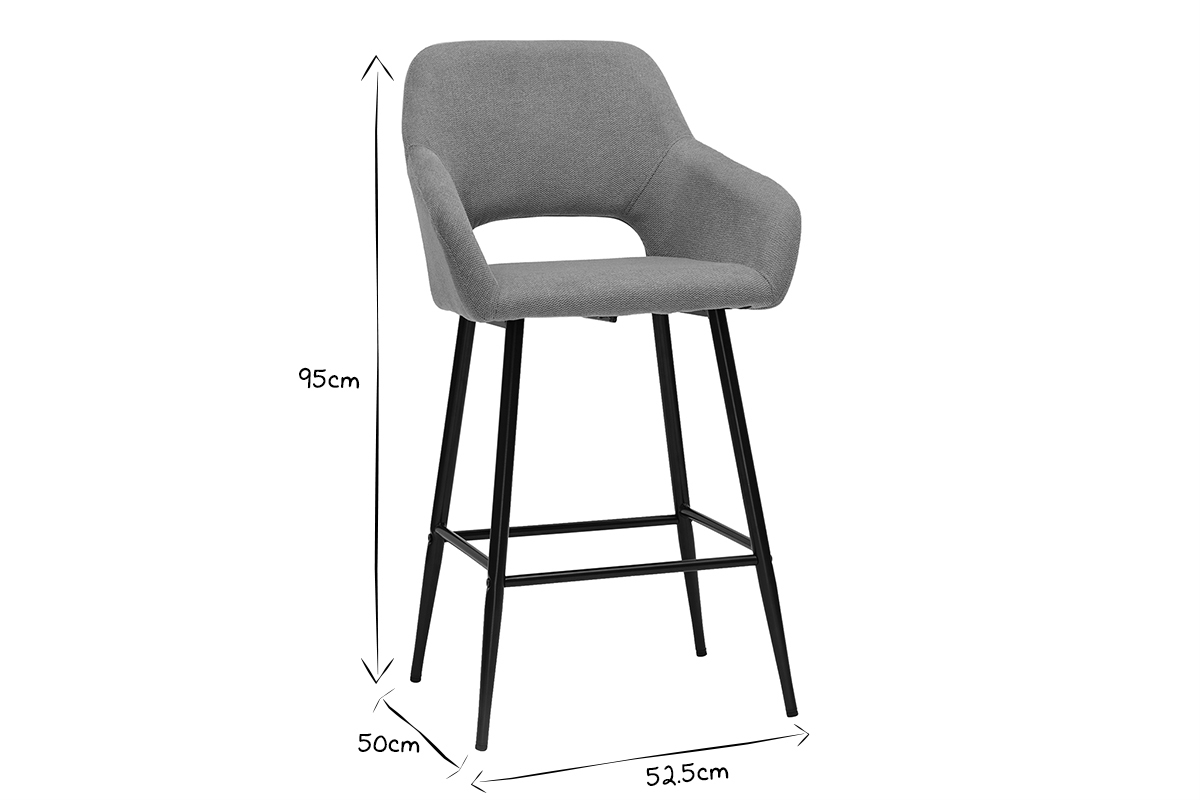 Barhocker gelber Stoff mit Samteffekt und Metall H65 cm (2er-Set) LAURETTE