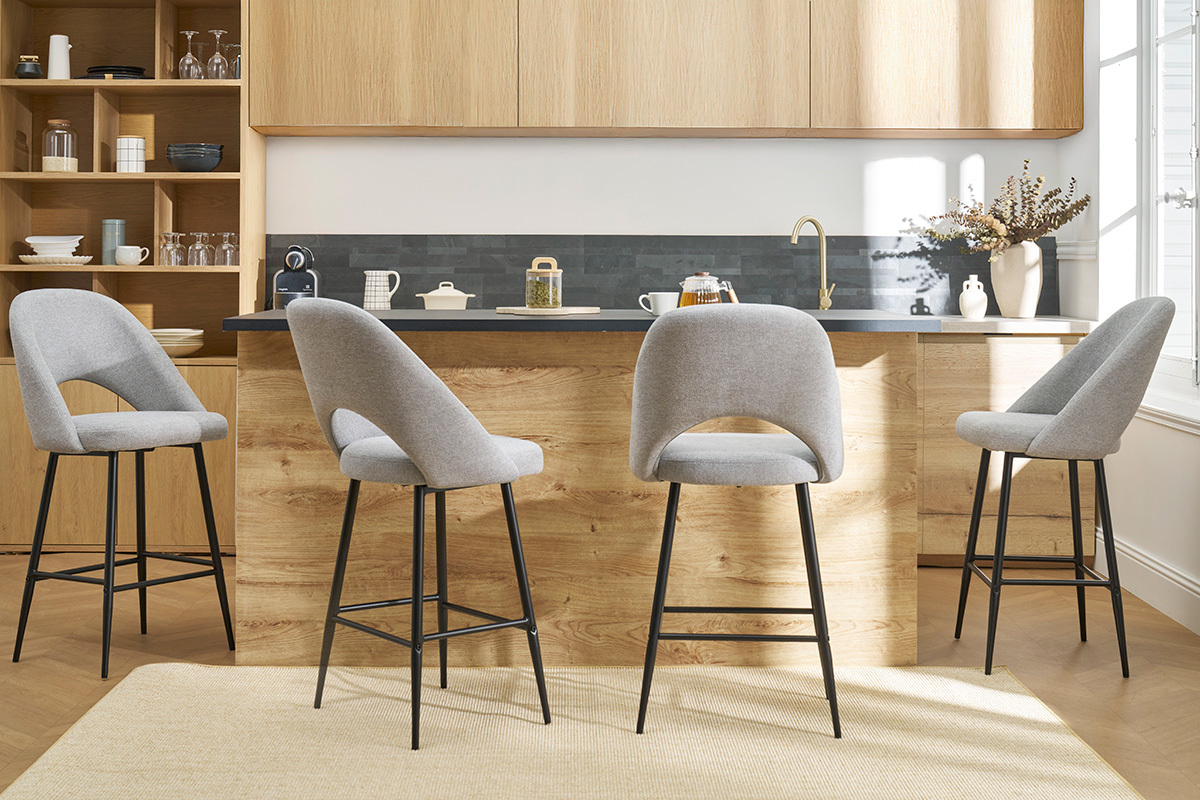 Barhocker grauer Stoff mit Samteffekt H65cm (2er-Set) COSETTE