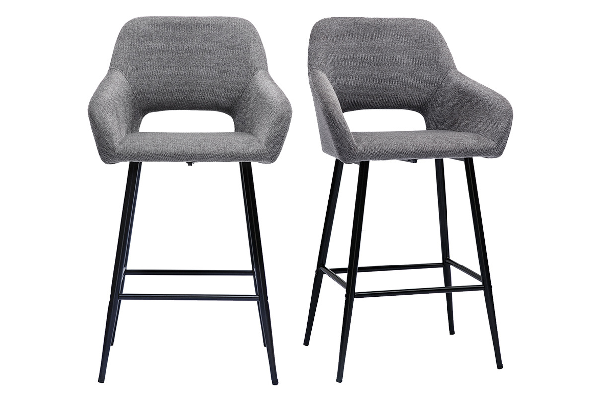 Barhocker grauer Stoff mit Samteffekt und Metall H65 cm (2er-Set) LAURETTE