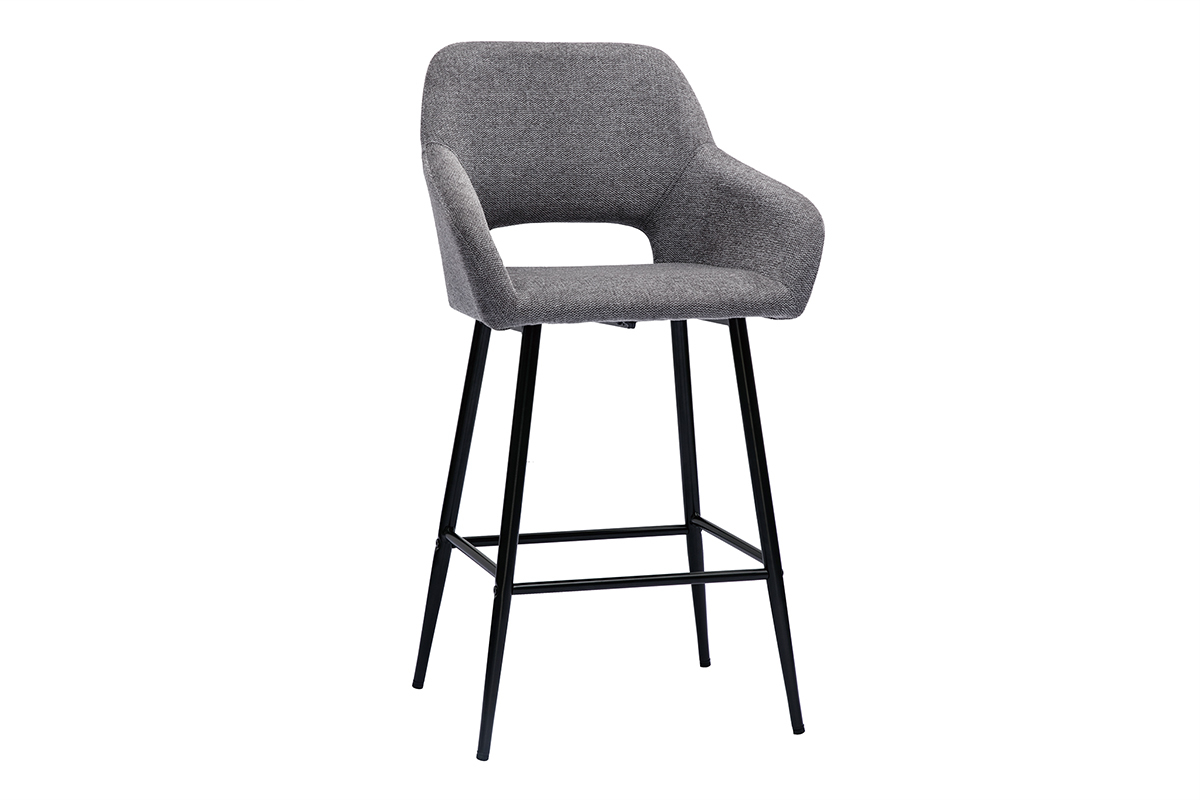 Barhocker grauer Stoff mit Samteffekt und Metall H65 cm (2er-Set) LAURETTE