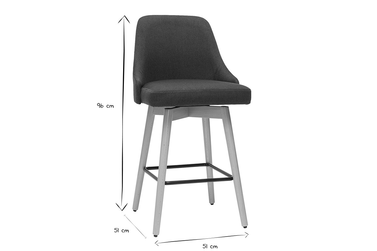 Barhocker HASTA skandinavisches Design dunkelgrauer Bezug H65 cm (2er-Set)