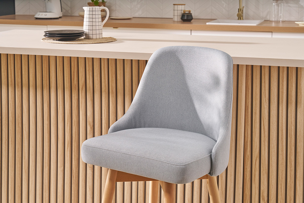 Barhocker HASTA skandinavisches Design hellgrauer Bezug H65 cm (2er-Set)