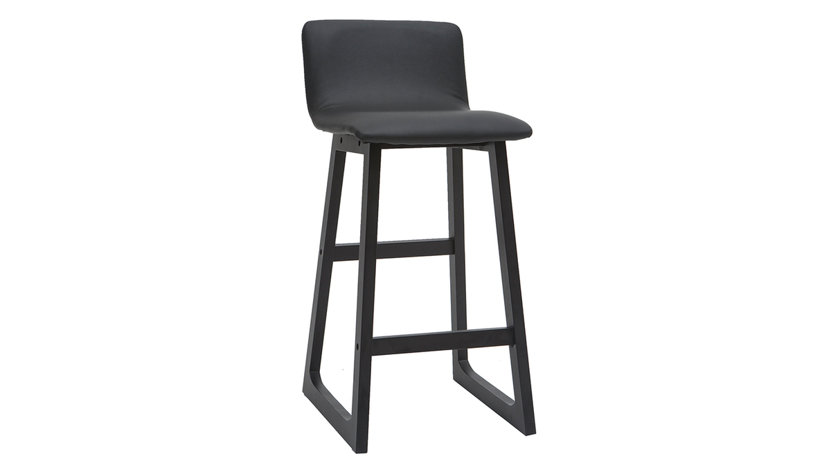 Barhocker helles Holz und PU Schwarz 65 cm Set 2 Stck OSAKA