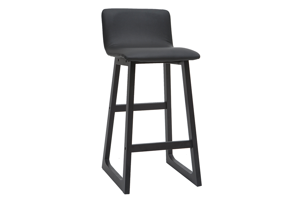Barhocker helles Holz und PU Schwarz 65 cm Set 2 Stck OSAKA