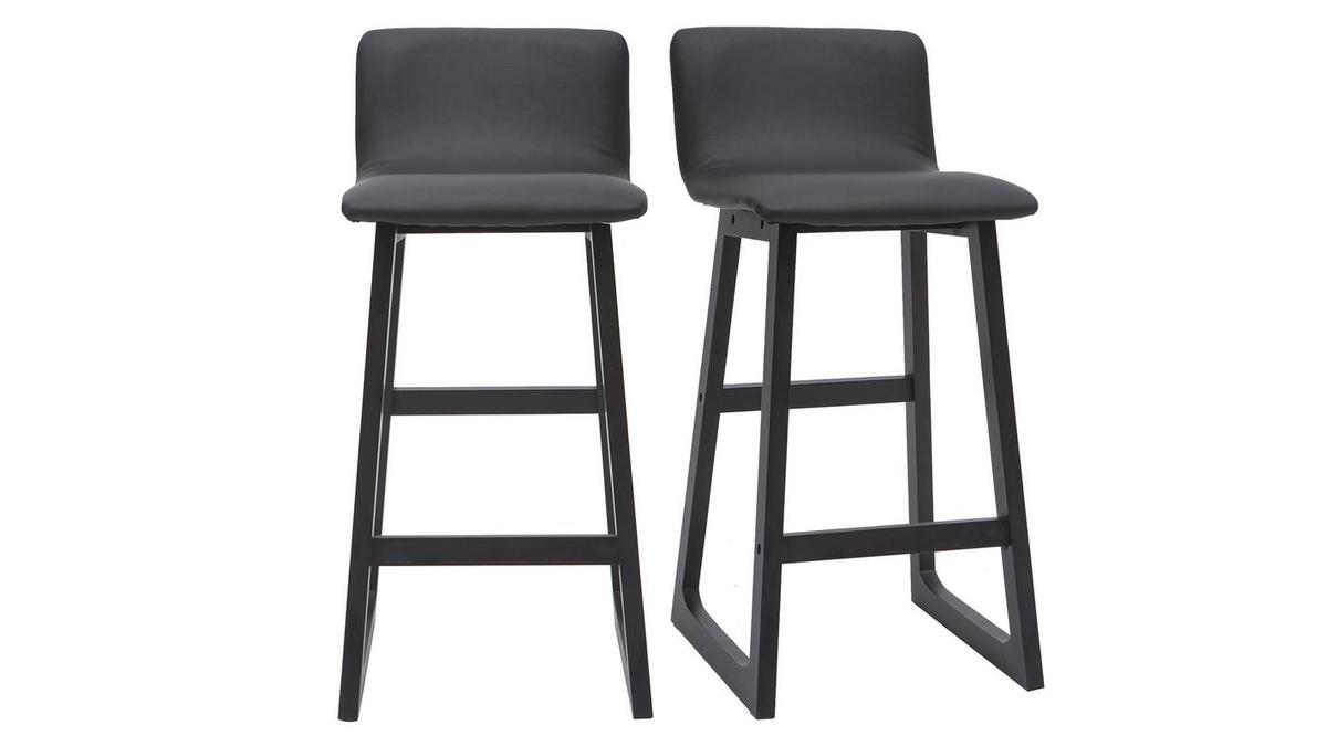 Barhocker helles Holz und PU Schwarz 65 cm Set 2 Stck OSAKA
