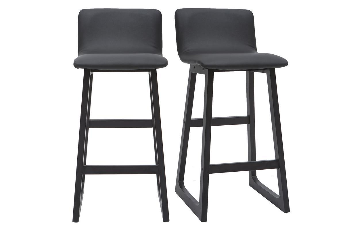 Barhocker helles Holz und PU Schwarz 65 cm Set 2 Stck OSAKA