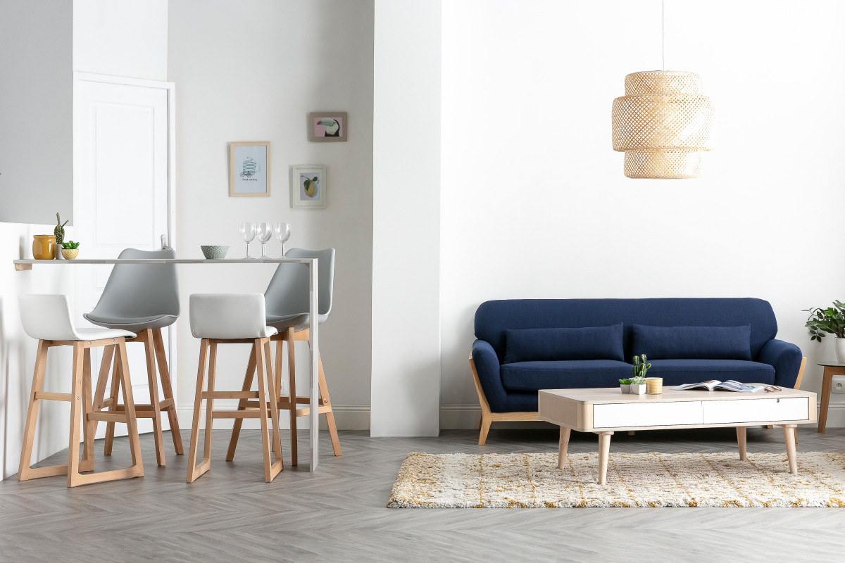 Barhocker helles Holz und PU Schwarz 72cm Set 2 St�ck OSAKA