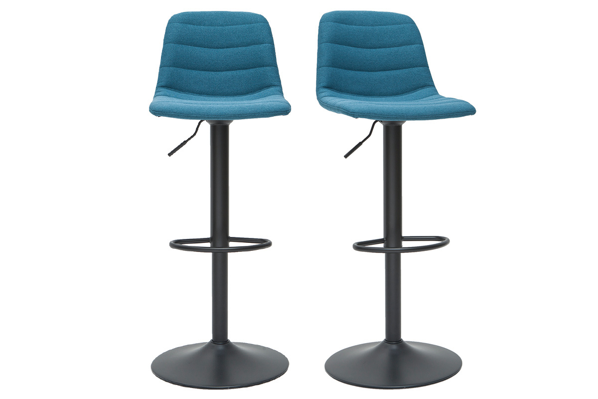 Barhocker hhenverstellbar aus entenblauem Stoff und Metall (2er-Set) SAURY