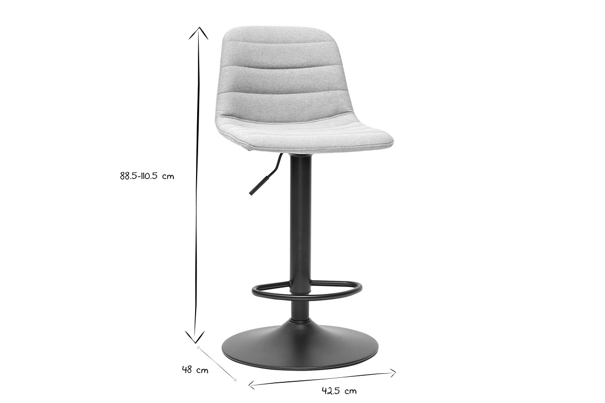 Barhocker hhenverstellbar aus hellgrauer Stoff und Metall (2er-Set) SAURY