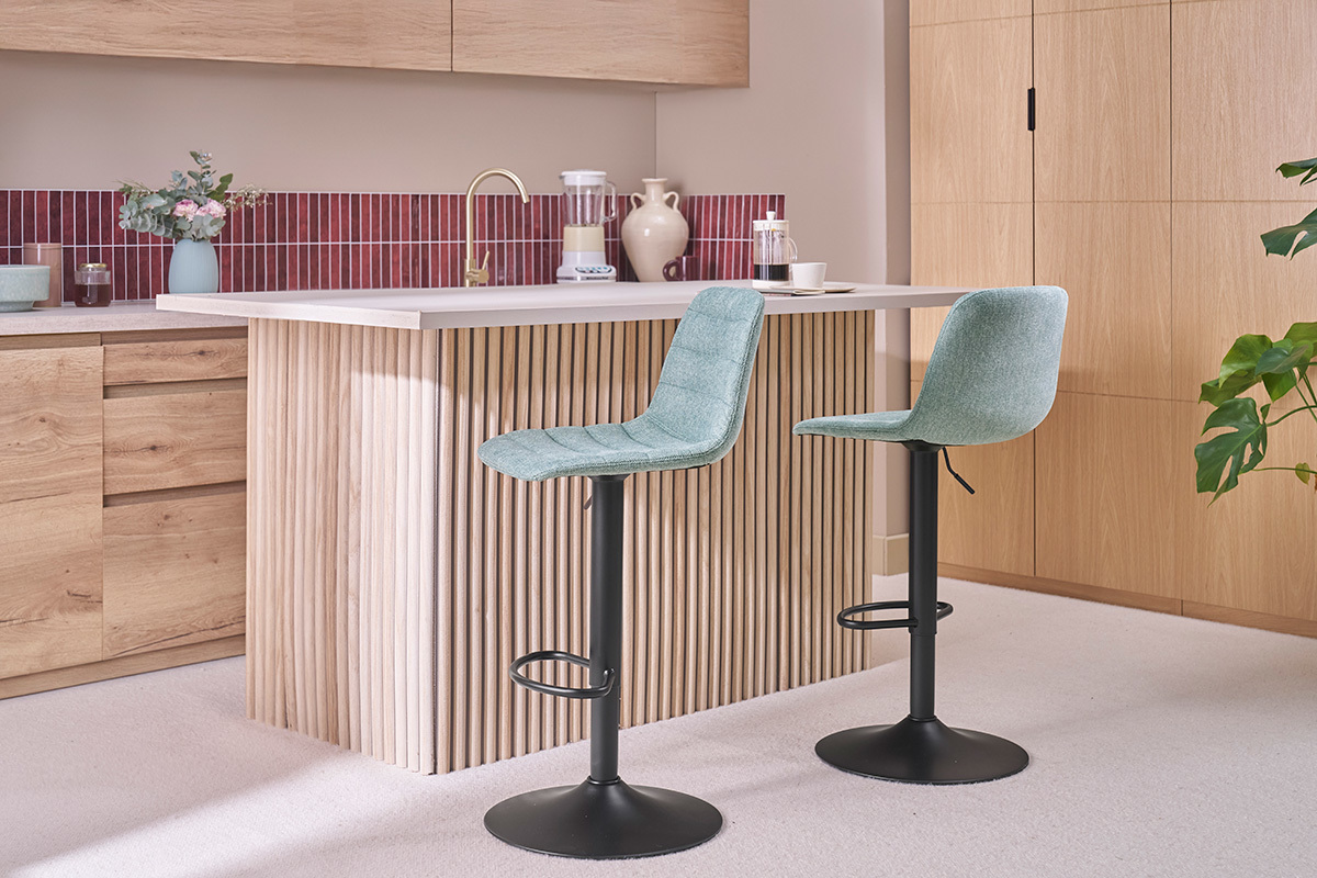 Barhocker h�henverstellbar aus hellgrauer Stoff und Metall (2er-Set) SAURY