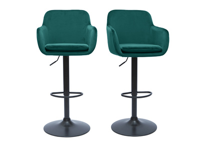 Barhocker höhenverstellbar aus petrolblauem Samt und schwarzem Metall (2er-Set) AMIKA