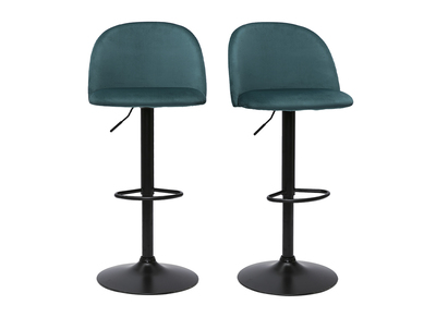 Barhocker höhenverstellbar aus petrolblauem Samt und schwarzem Metall (2er-Set) CELESTE
