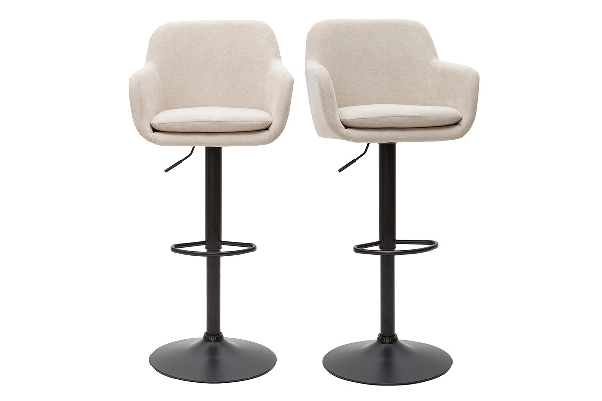 Barhocker hhenverstellbar beiger Stoff mit Samteffekt und Metall (2er-Set) AMIKA