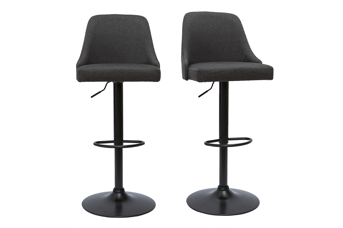 Barhocker hhenverstellbar dunkelgrauer Stoff und schwarzes Gestell 2er-Set HASTA