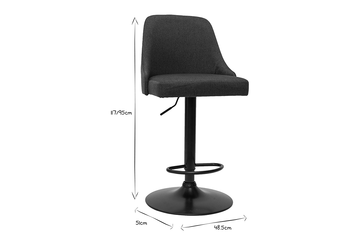 Barhocker hhenverstellbar dunkelgrauer Stoff und schwarzes Gestell 2er-Set HASTA