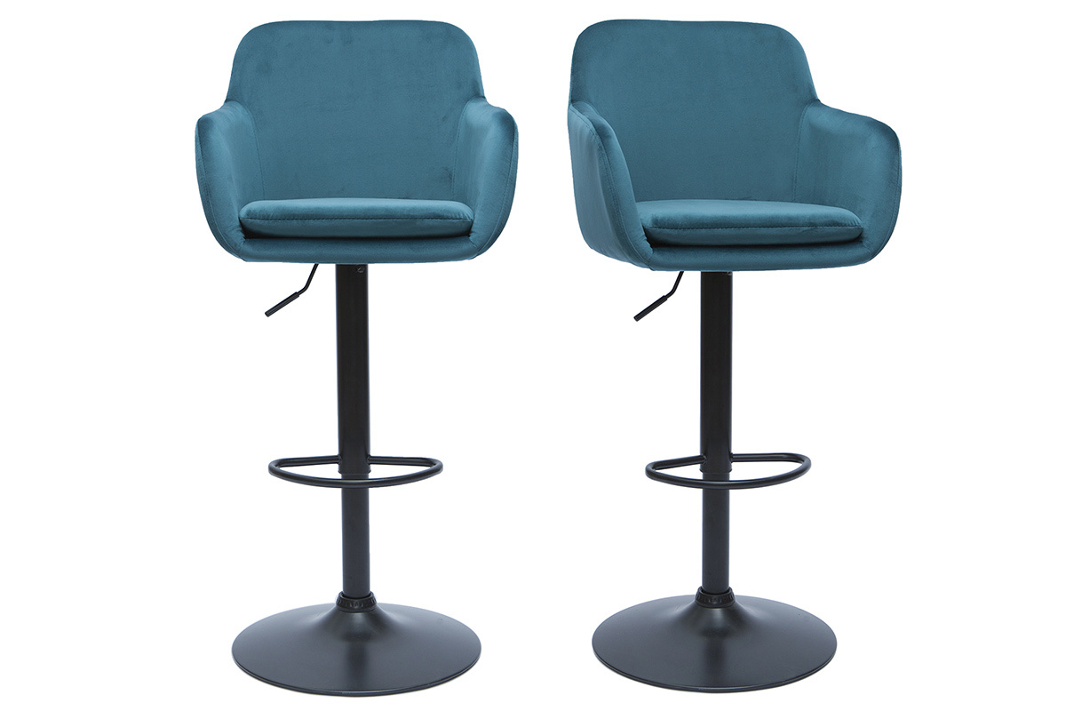 Barhocker hhenverstellbar mit Samteffekt petrolblau (2er-Set) AMIKA